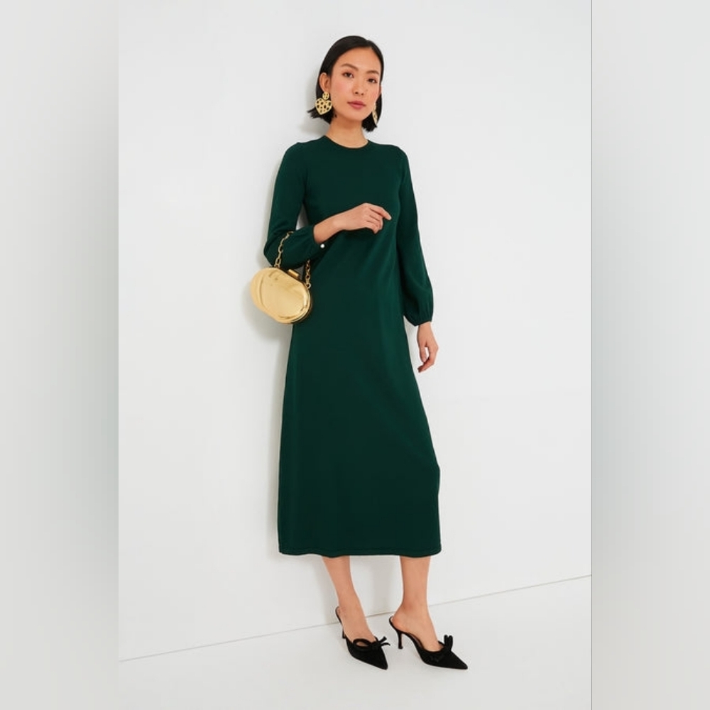 POMANDER PLACE Hunter Green Double Knit Lennox Dress